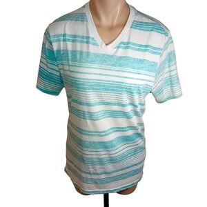 Y2K American Rag Men V Neck Washed Faded Style Striped T Shirt Tee Preppy M READ